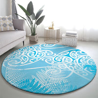 Aotearoa Maori Koru Curves Round Carpet Silver Ferns - Turquoise
