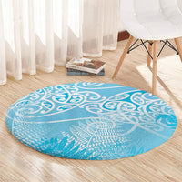 Aotearoa Maori Koru Curves Round Carpet Silver Ferns - Turquoise