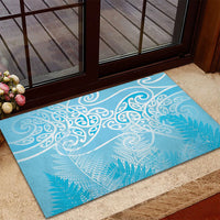 Aotearoa Maori Koru Curves Rubber Doormat Silver Ferns - Turquoise