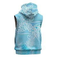 Aotearoa Maori Koru Curves Sleeveless Zip Hoodie Silver Ferns - Turquoise