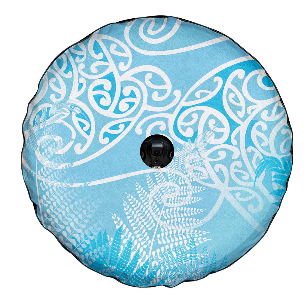 Aotearoa Maori Koru Curves Spare Tire Cover Silver Ferns - Turquoise