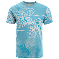 Aotearoa Maori Koru Curves T Shirt Silver Ferns - Turquoise