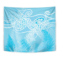 Aotearoa Maori Koru Curves Tapestry Silver Ferns - Turquoise
