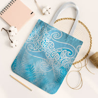 Aotearoa Maori Koru Curves Tote Bag Silver Ferns - Turquoise