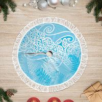 Aotearoa Maori Koru Curves Tree Skirt Silver Ferns - Turquoise LT7 Fringed Turquoise - Polynesian Pride