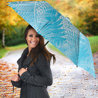 Aotearoa Maori Koru Curves Umbrella Silver Ferns - Turquoise