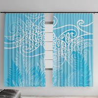 Aotearoa Maori Koru Curves Window Curtain Silver Ferns - Turquoise