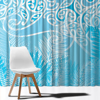 Aotearoa Maori Koru Curves Window Curtain Silver Ferns - Turquoise