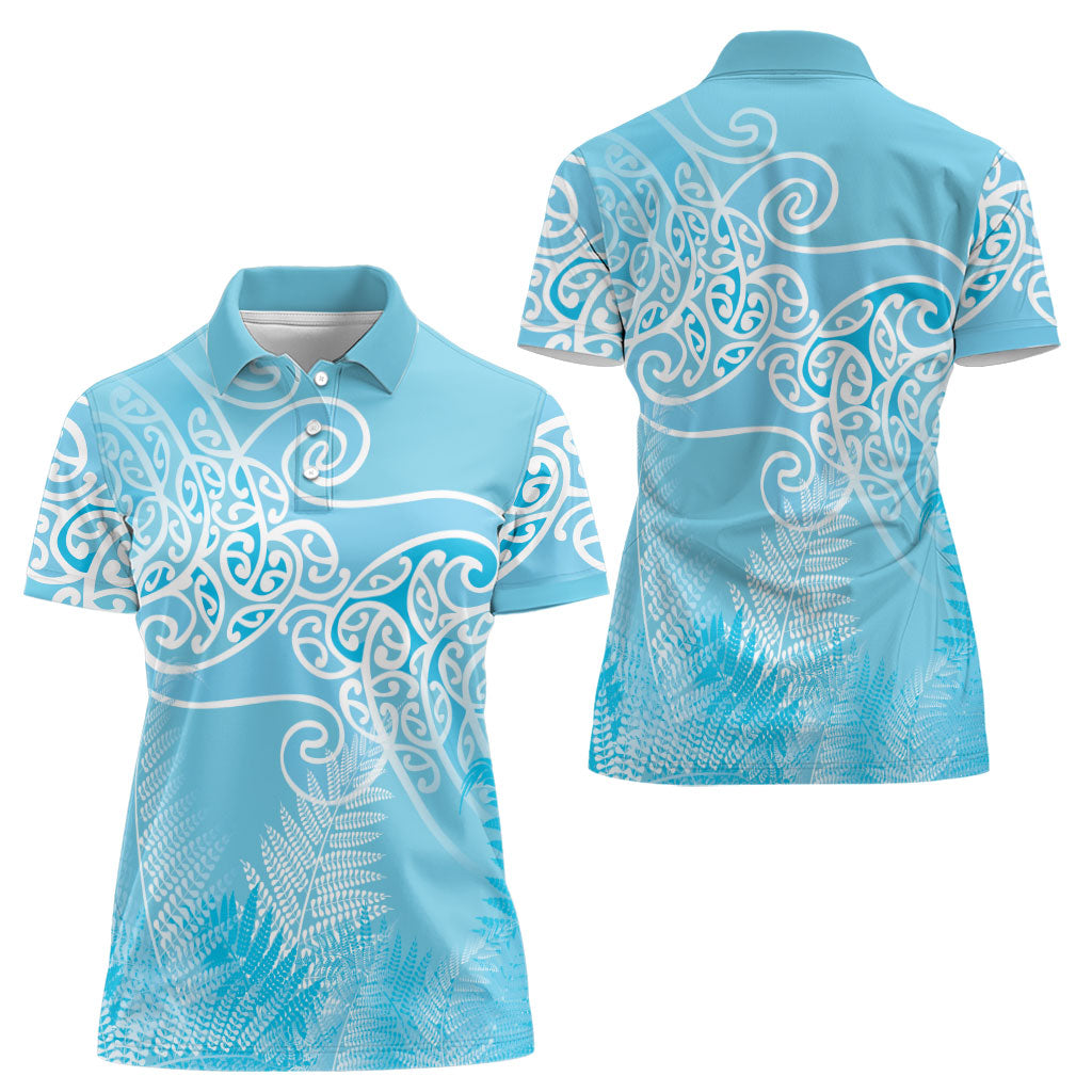 Aotearoa Maori Koru Curves Women Polo Shirt Silver Ferns - Turquoise