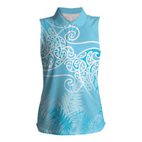 Aotearoa Maori Koru Curves Women Sleeveless Polo Shirt Silver Ferns - Turquoise
