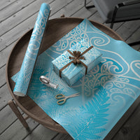 Aotearoa Maori Koru Curves Wrapping Paper Silver Ferns - Turquoise LT7 - Polynesian Pride