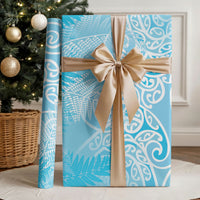 Aotearoa Maori Koru Curves Wrapping Paper Silver Ferns - Turquoise LT7 - Polynesian Pride