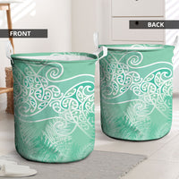 Aotearoa Maori Koru Curves Laundry Basket Silver Ferns - Mint