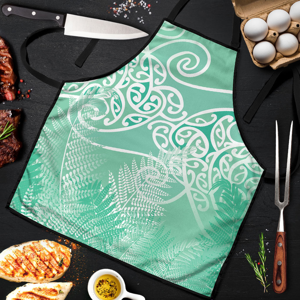 Aotearoa Maori Koru Curves Apron Silver Ferns - Mint