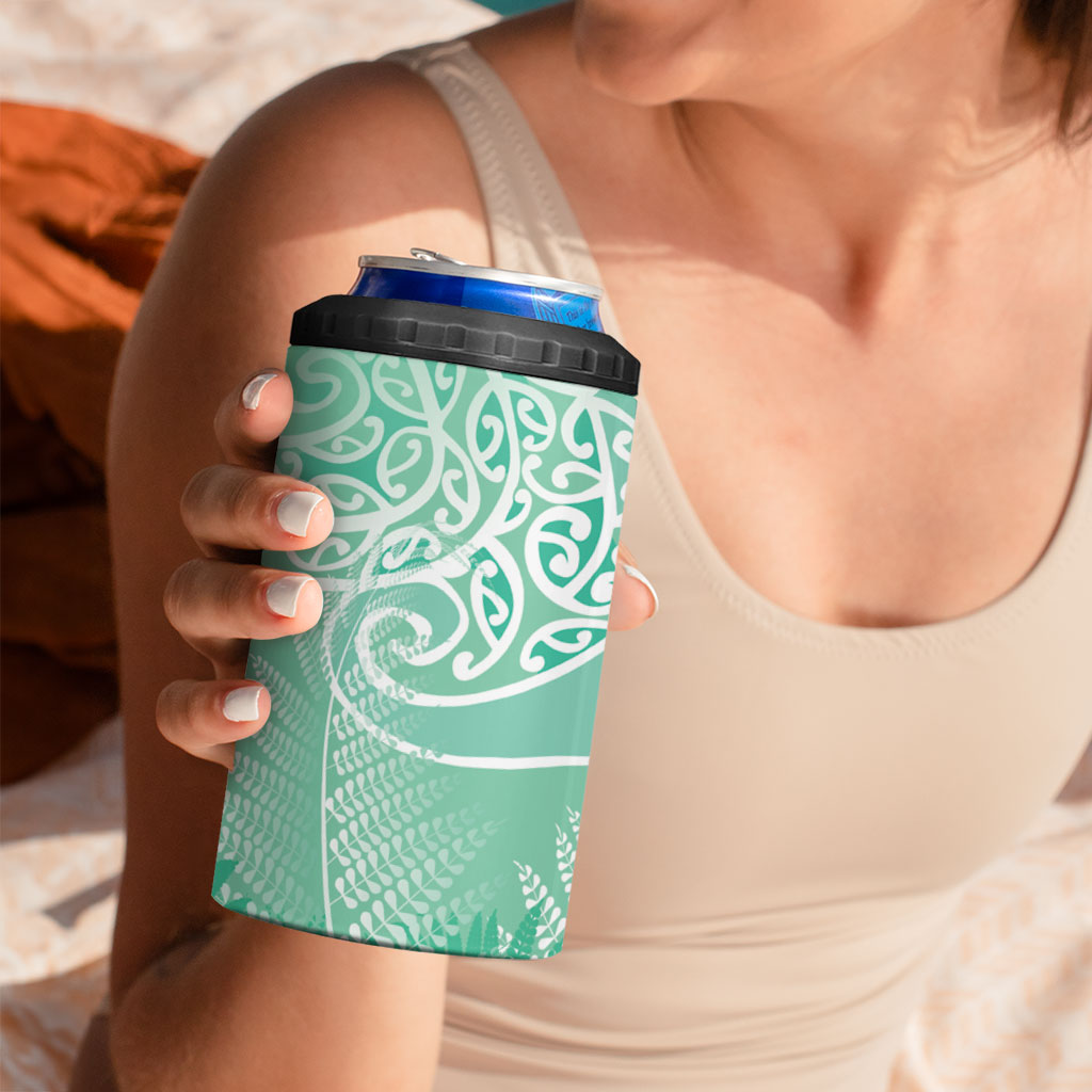 Aotearoa Maori Koru Curves 4 in 1 Can Cooler Tumbler Silver Ferns - Mint