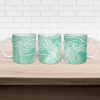 Aotearoa Maori Koru Curves Ceramic Mug Silver Ferns - Mint
