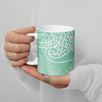Aotearoa Maori Koru Curves Ceramic Mug Silver Ferns - Mint