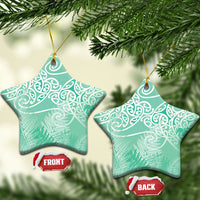 Aotearoa Maori Koru Curves Ceramic Ornament Silver Ferns - Mint LT7 Star Mint Green - Polynesian Pride