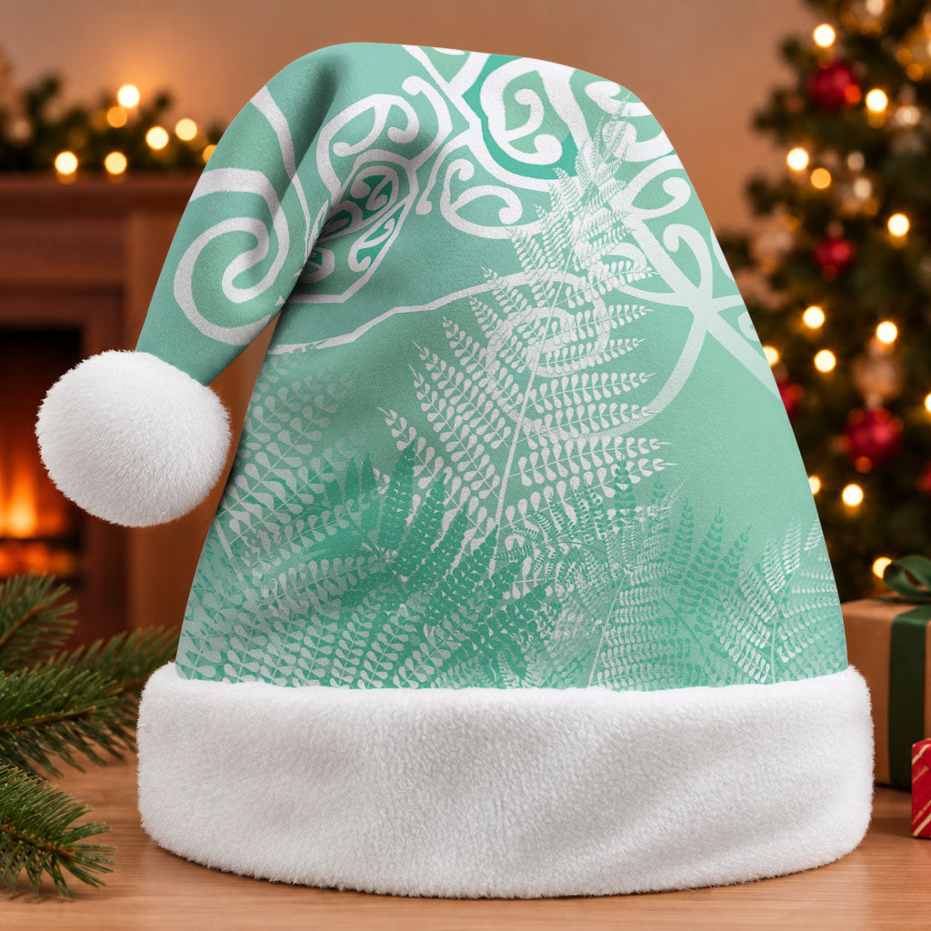 Aotearoa Maori Koru Curves Christmas Santa Hat Silver Ferns - Mint LT7 Without Fur Mint Green - Polynesian Pride