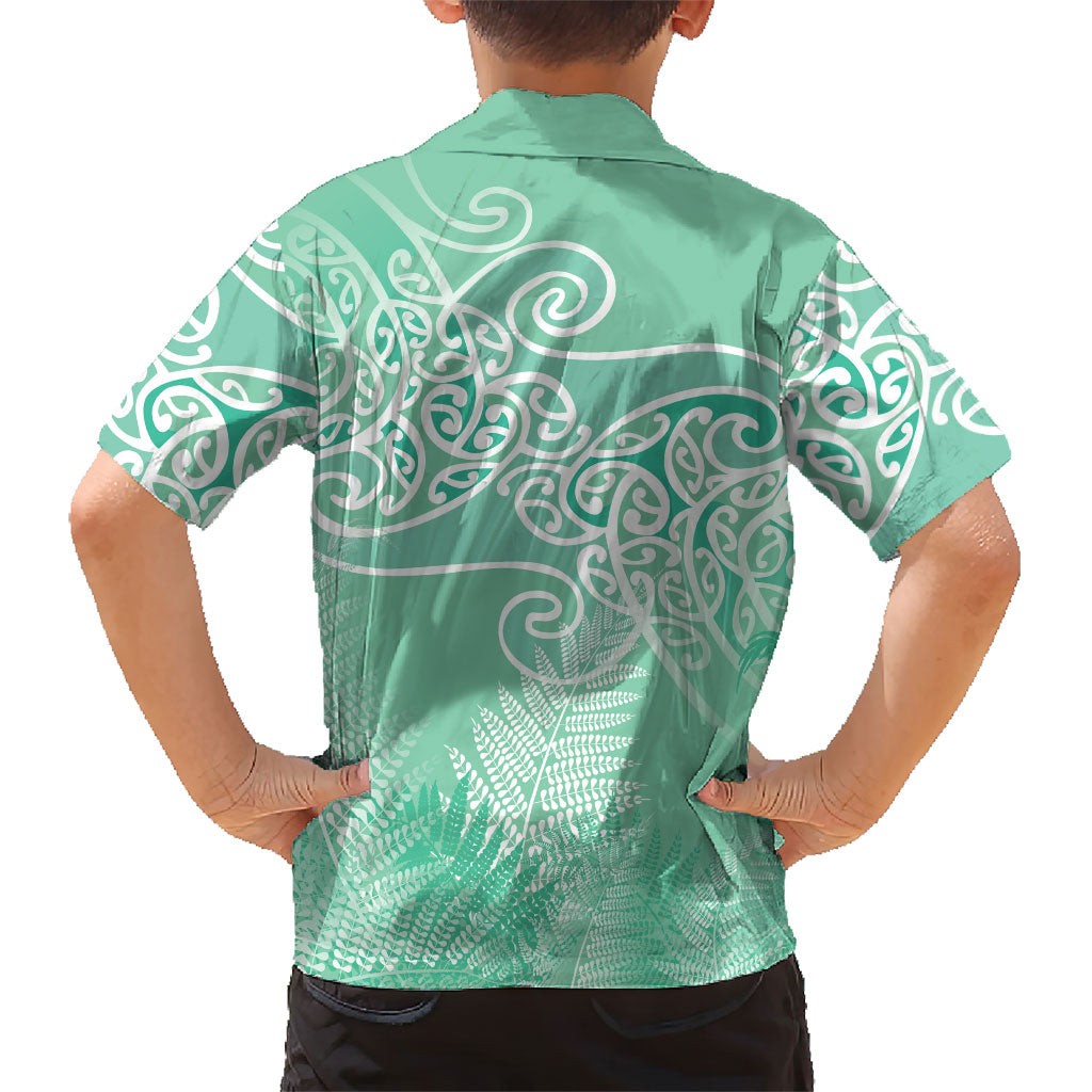 Aotearoa Maori Koru Curves Family Matching Long Sleeve Bodycon Dress and Hawaiian Shirt Silver Ferns - Mint LT7 - Polynesian Pride