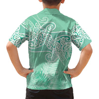 Aotearoa Maori Koru Curves Family Matching Long Sleeve Bodycon Dress and Hawaiian Shirt Silver Ferns - Mint LT7 - Polynesian Pride