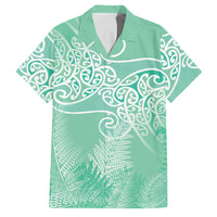 Aotearoa Maori Koru Curves Family Matching Long Sleeve Bodycon Dress and Hawaiian Shirt Silver Ferns - Mint LT7 Dad's Shirt - Short Sleeve Mint Green - Polynesian Pride