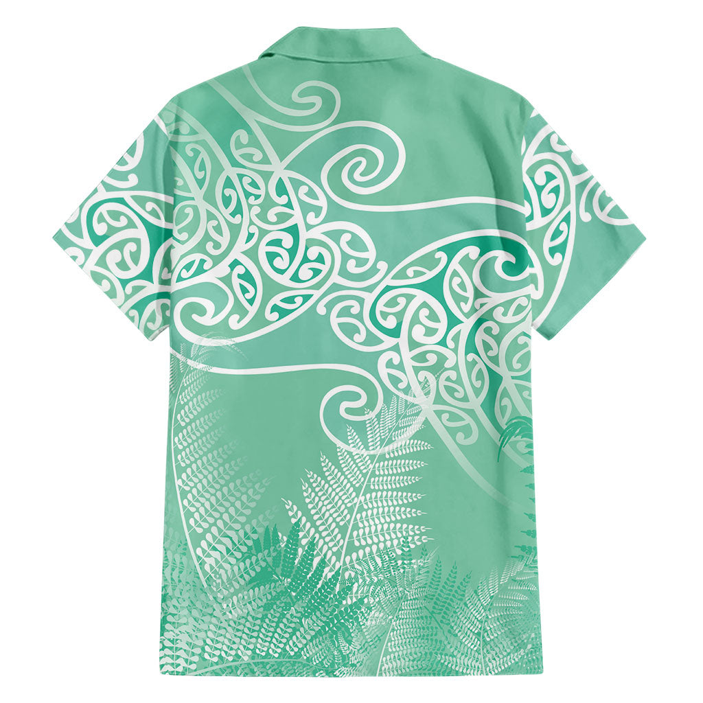 Aotearoa Maori Koru Curves Family Matching Long Sleeve Bodycon Dress and Hawaiian Shirt Silver Ferns - Mint LT7 - Polynesian Pride