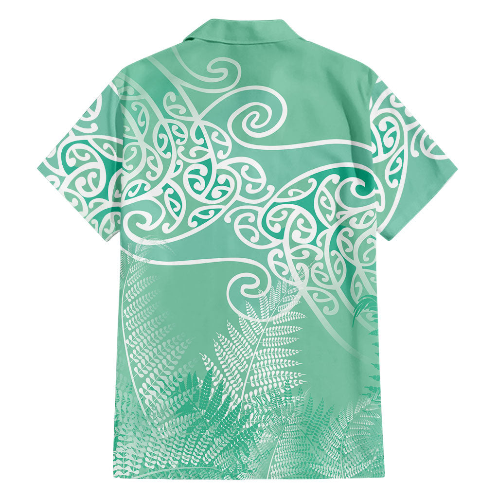 Aotearoa Maori Koru Curves Family Matching Mermaid Dress and Hawaiian Shirt Silver Ferns - Mint