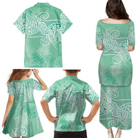 Aotearoa Maori Koru Curves Family Matching Puletasi and Hawaiian Shirt Silver Ferns - Mint