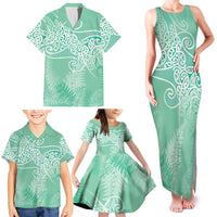 Aotearoa Maori Koru Curves Family Matching Tank Maxi Dress and Hawaiian Shirt Silver Ferns - Mint