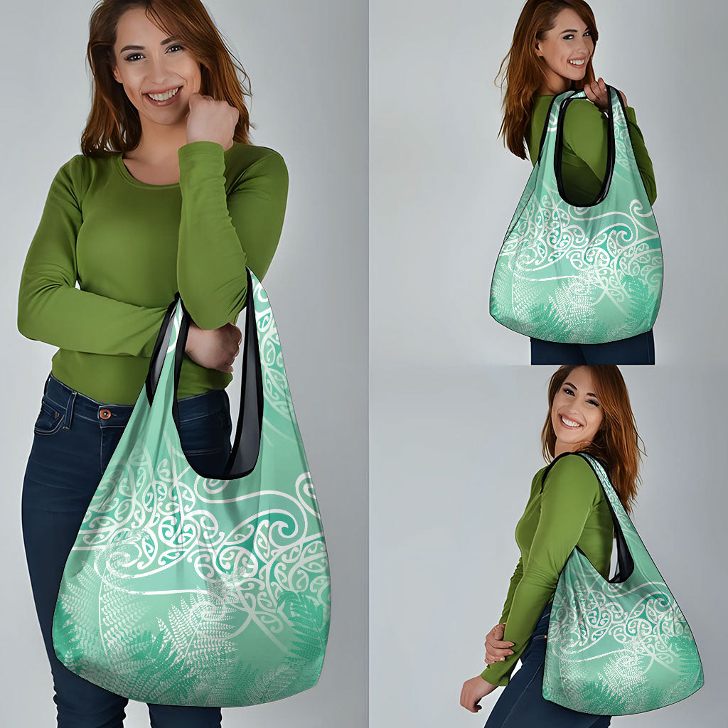 Aotearoa Maori Koru Curves Grocery Bag Silver Ferns - Mint