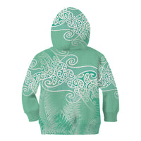Aotearoa Maori Koru Curves Kid Hoodie Silver Ferns - Mint