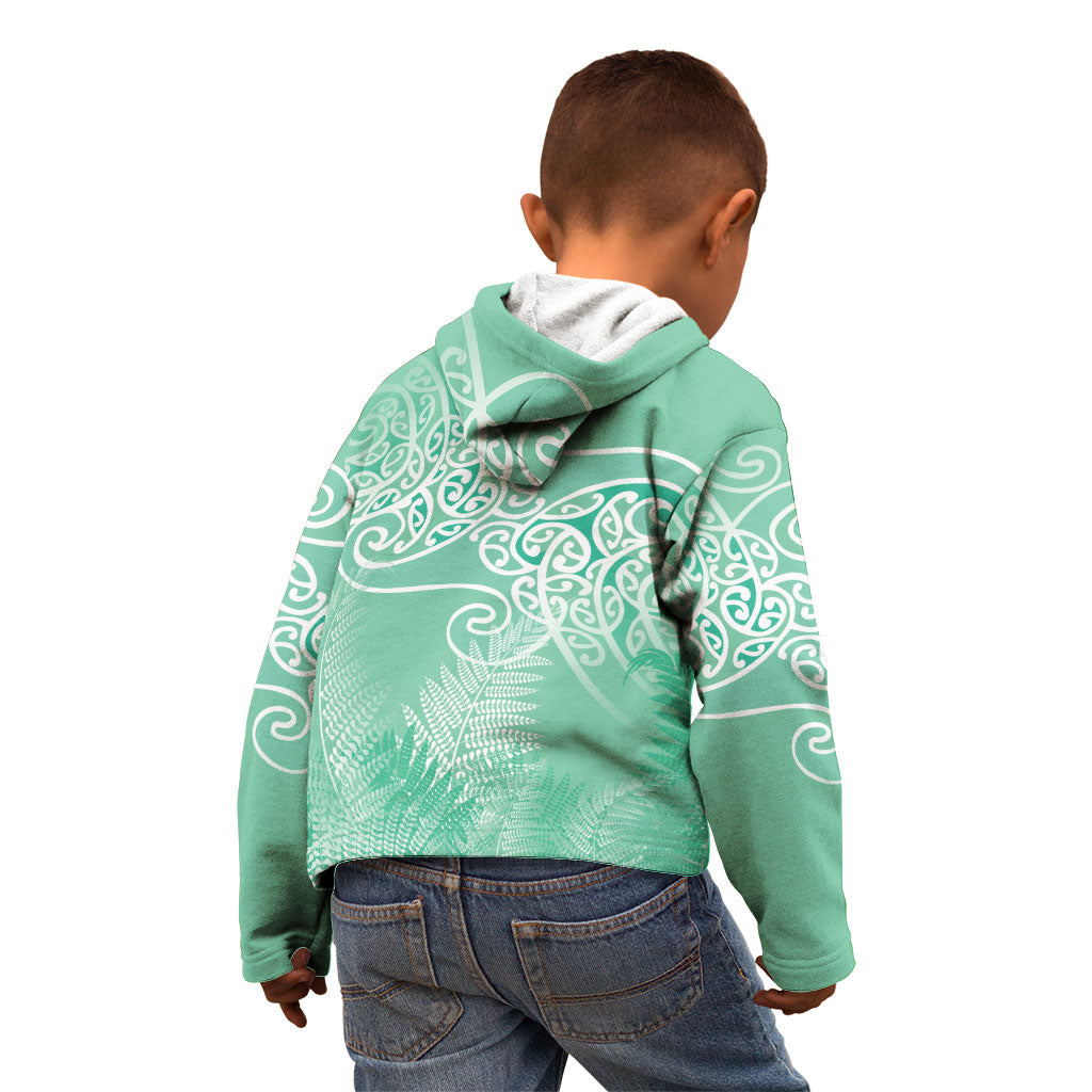 Aotearoa Maori Koru Curves Kid Hoodie Silver Ferns - Mint