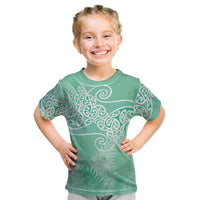 Aotearoa Maori Koru Curves Kid T Shirt Silver Ferns - Mint