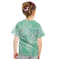 Aotearoa Maori Koru Curves Kid T Shirt Silver Ferns - Mint