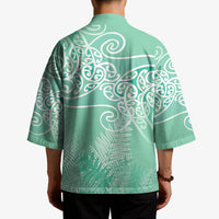 Aotearoa Maori Koru Curves Kimono Silver Ferns - Mint