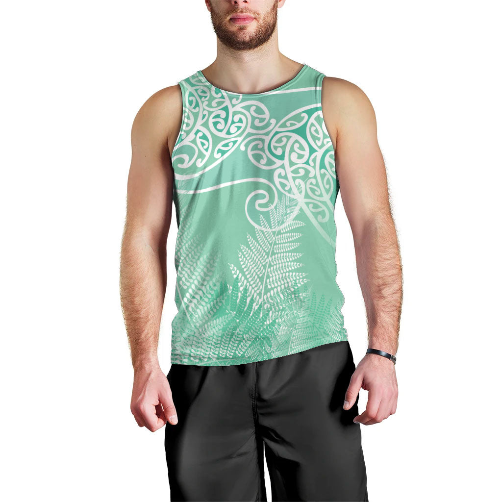 Aotearoa Maori Koru Curves Men Tank Top Silver Ferns - Mint