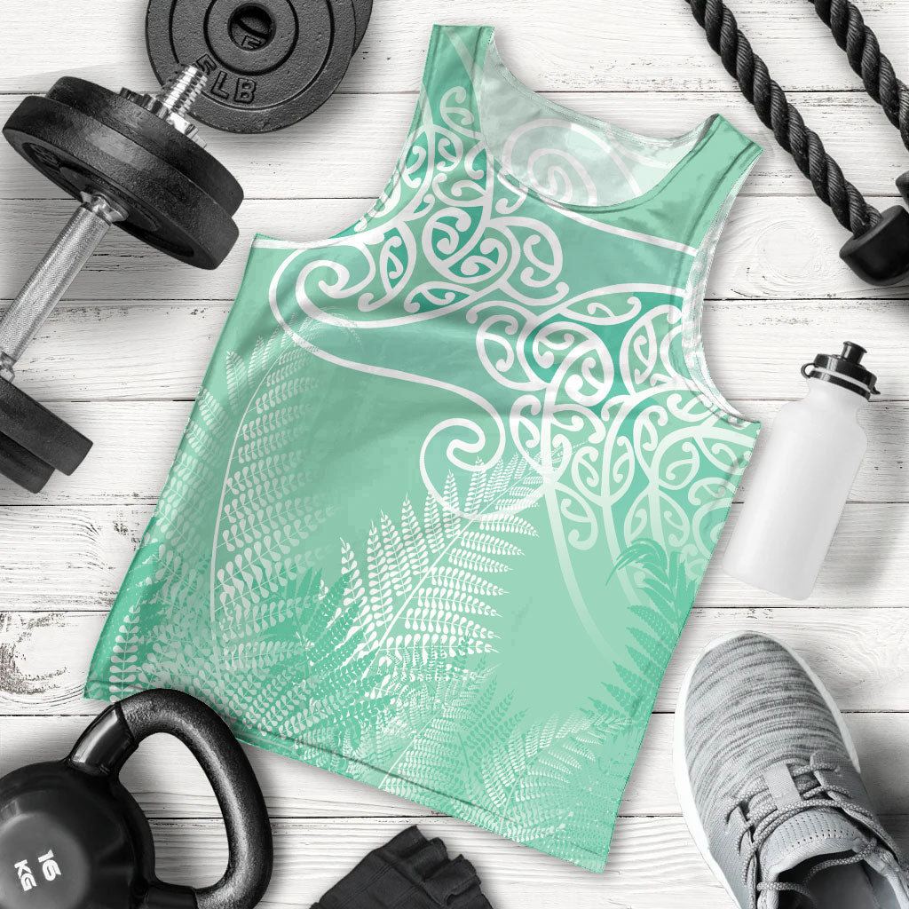 Aotearoa Maori Koru Curves Men Tank Top Silver Ferns - Mint