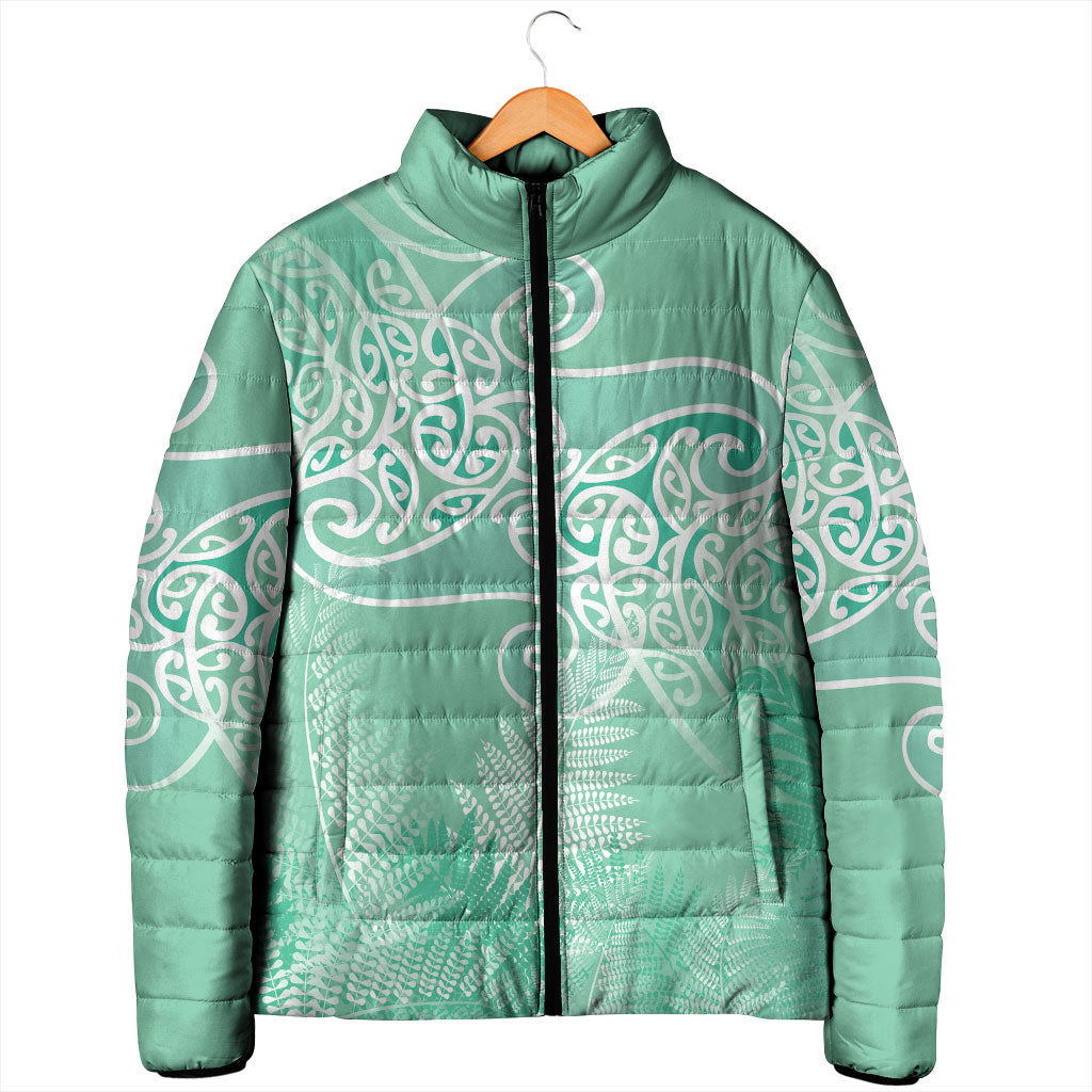 Aotearoa Maori Koru Curves Padded Jacket Silver Ferns - Mint