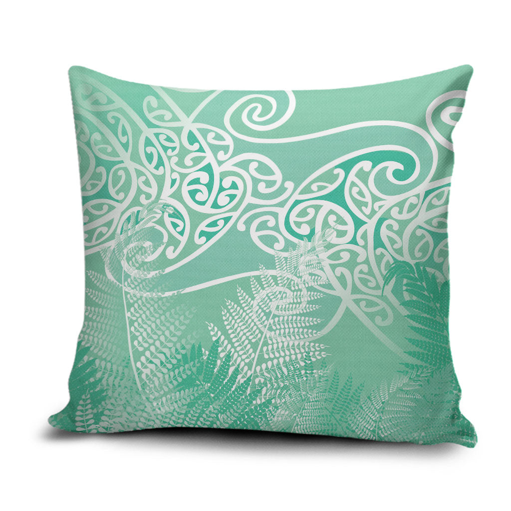 Aotearoa Maori Koru Curves Pillow Cover Silver Ferns - Mint