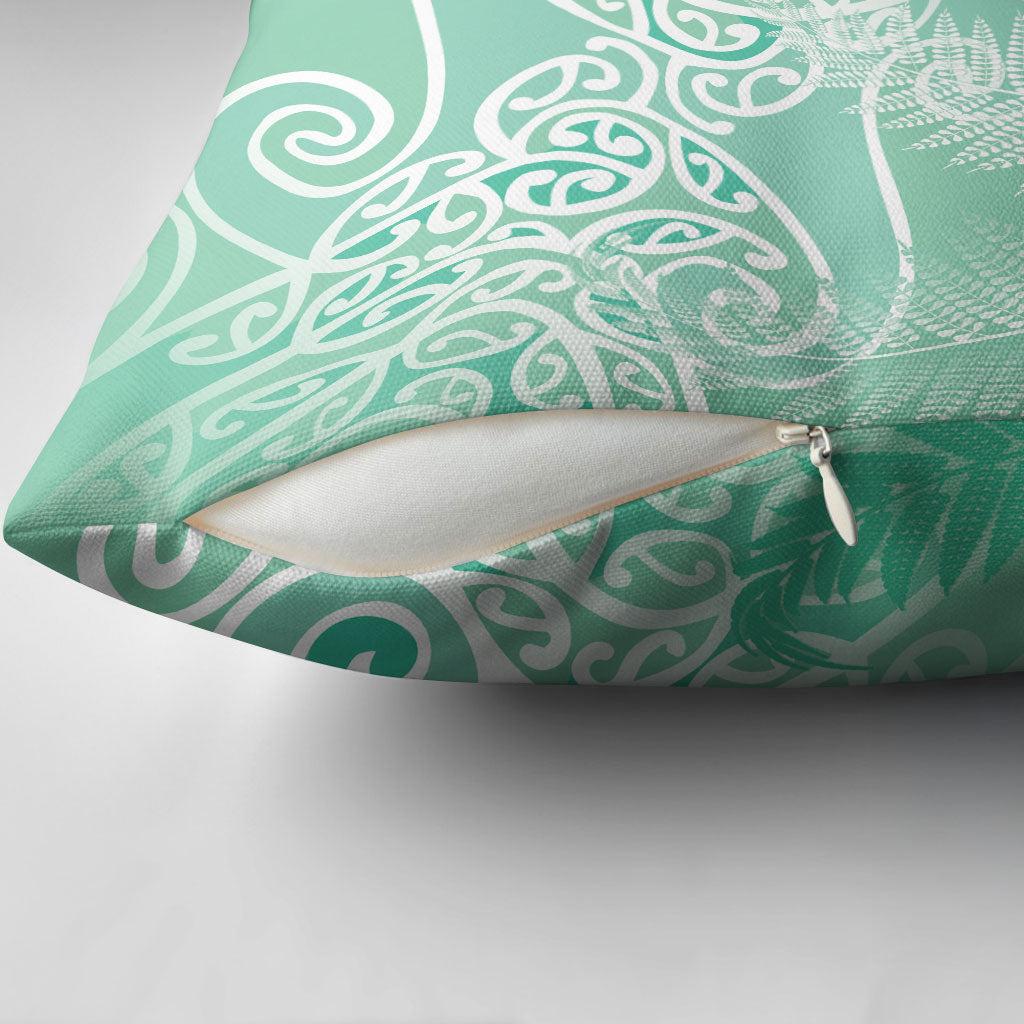 Aotearoa Maori Koru Curves Pillow Cover Silver Ferns - Mint