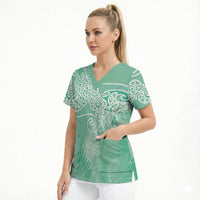 Aotearoa Maori Koru Curves Scrub Top Silver Ferns - Mint