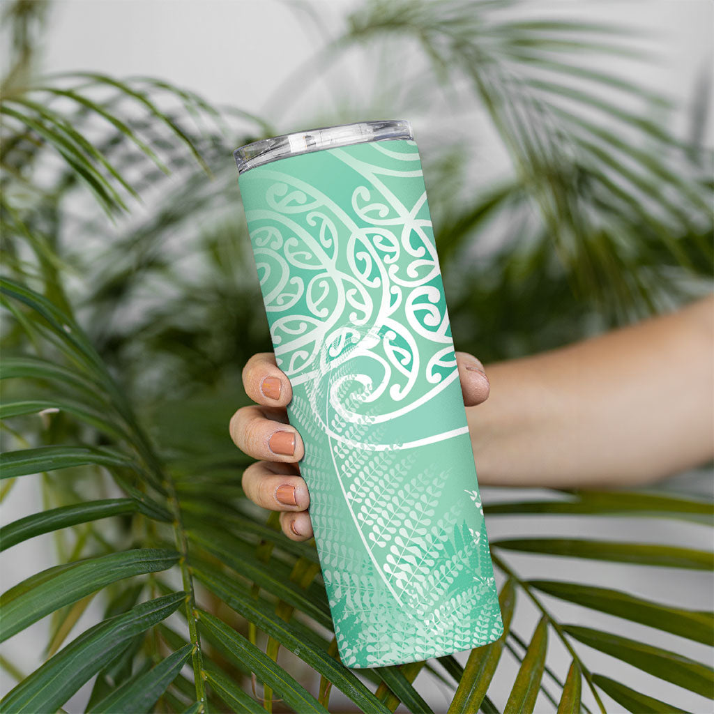 Aotearoa Maori Koru Curves Skinny Tumbler Silver Ferns - Mint