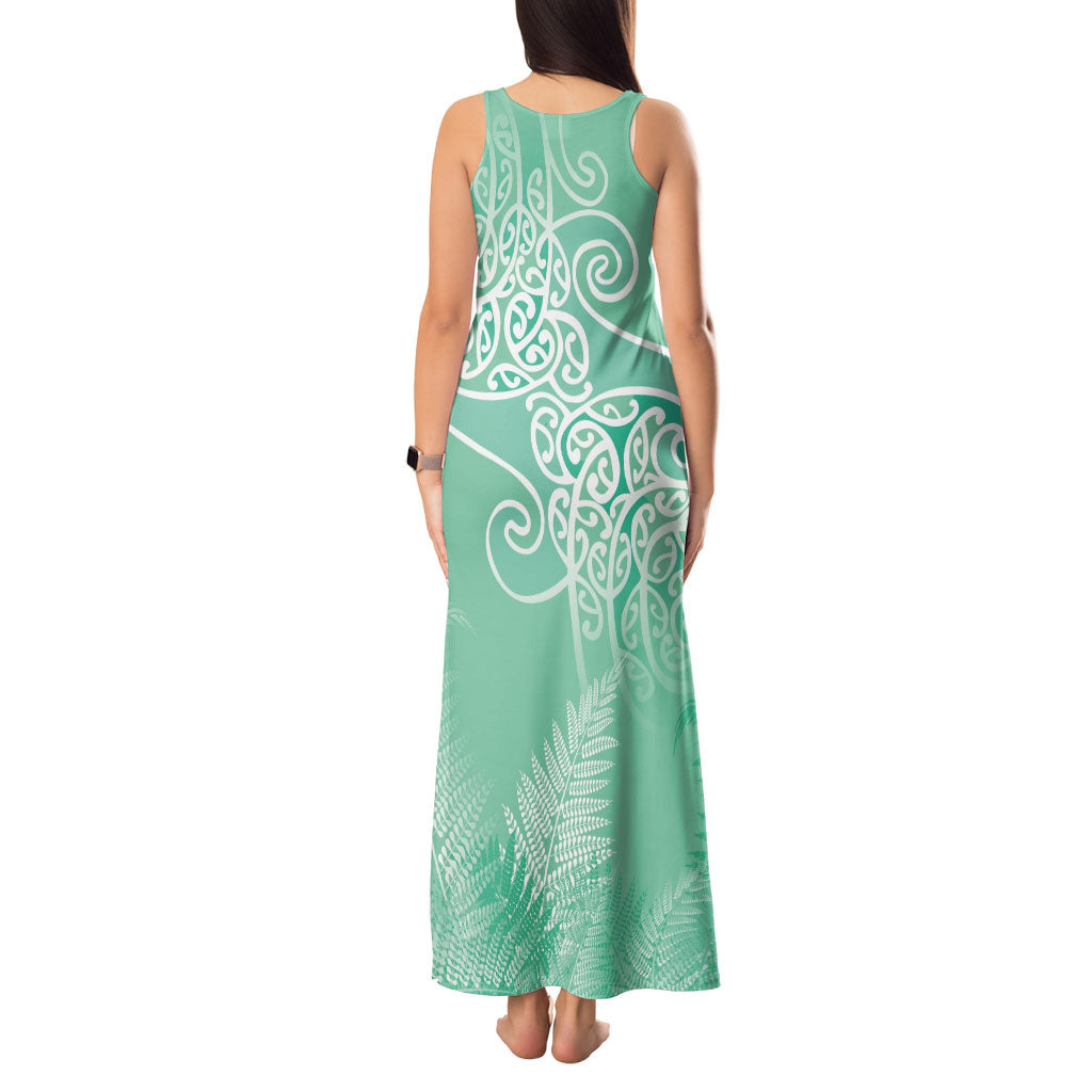 Aotearoa Maori Koru Curves Tank Maxi Dress Silver Ferns - Mint