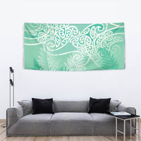 Aotearoa Maori Koru Curves Tapestry Silver Ferns - Mint