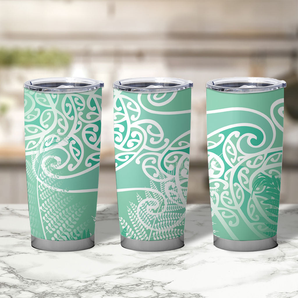 Aotearoa Maori Koru Curves Tumbler Cup Silver Ferns - Mint