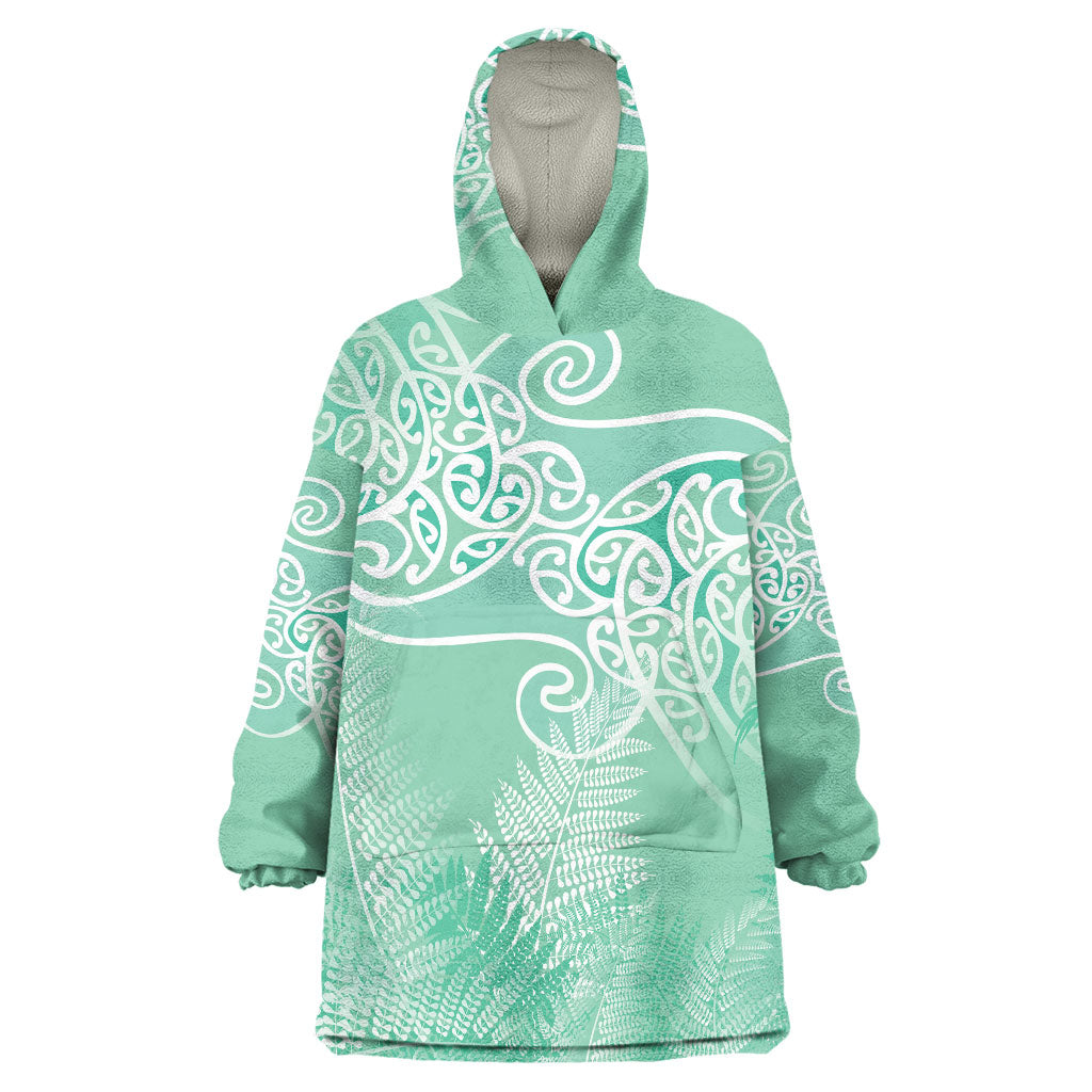 Aotearoa Maori Koru Curves Wearable Blanket Hoodie Silver Ferns - Mint LT7 One Size Mint Green - Polynesian Pride