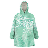 Aotearoa Maori Koru Curves Wearable Blanket Hoodie Silver Ferns - Mint LT7 One Size Mint Green - Polynesian Pride