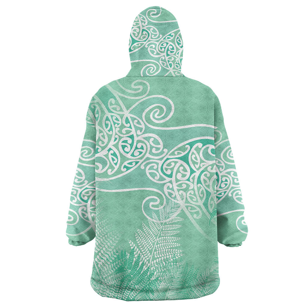 Aotearoa Maori Koru Curves Wearable Blanket Hoodie Silver Ferns - Mint LT7 - Polynesian Pride