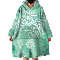 Aotearoa Maori Koru Curves Wearable Blanket Hoodie Silver Ferns - Mint LT7 - Polynesian Pride